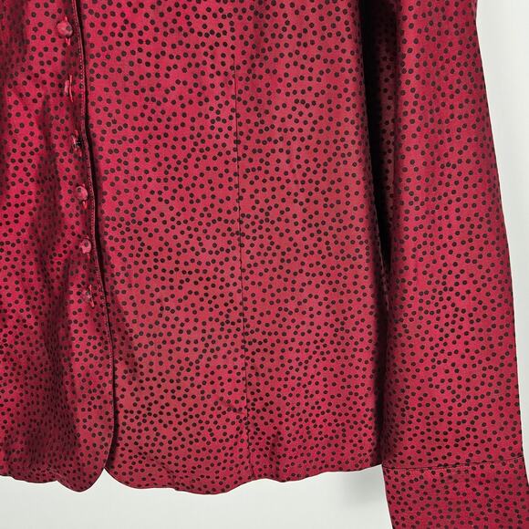 Foxcroft Button Down Shirt Red Black Polka Dot Fitted Non-Iron Career Top Sze 16 - Picture 6 of 11